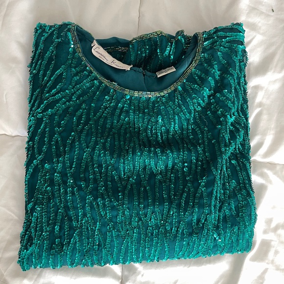 Beautiful, vintage emerald green beaded top - Picture 3 of 3